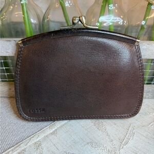 Fossil 1954 Heritage Leather Kiss-Lock Coin Purse Wallet Brown 30th Ann.